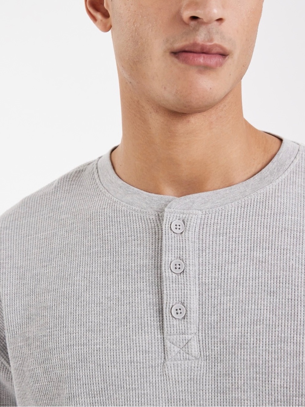 Cotton On Men’s Light Gray Ribbed Henley Shirt